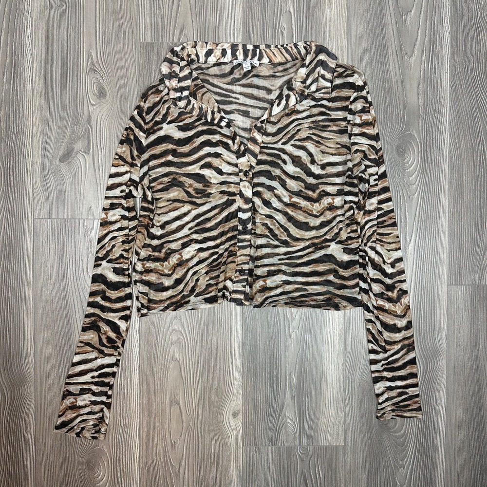 Rabbit Rose Tiger Print Sheer Cropped Cardigan‎ 90s Y2K Festival Sheer SIZE XL